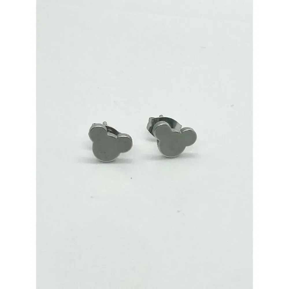 Silver Stainless Steel Mickey Mouse Silhouette Stud Earrings